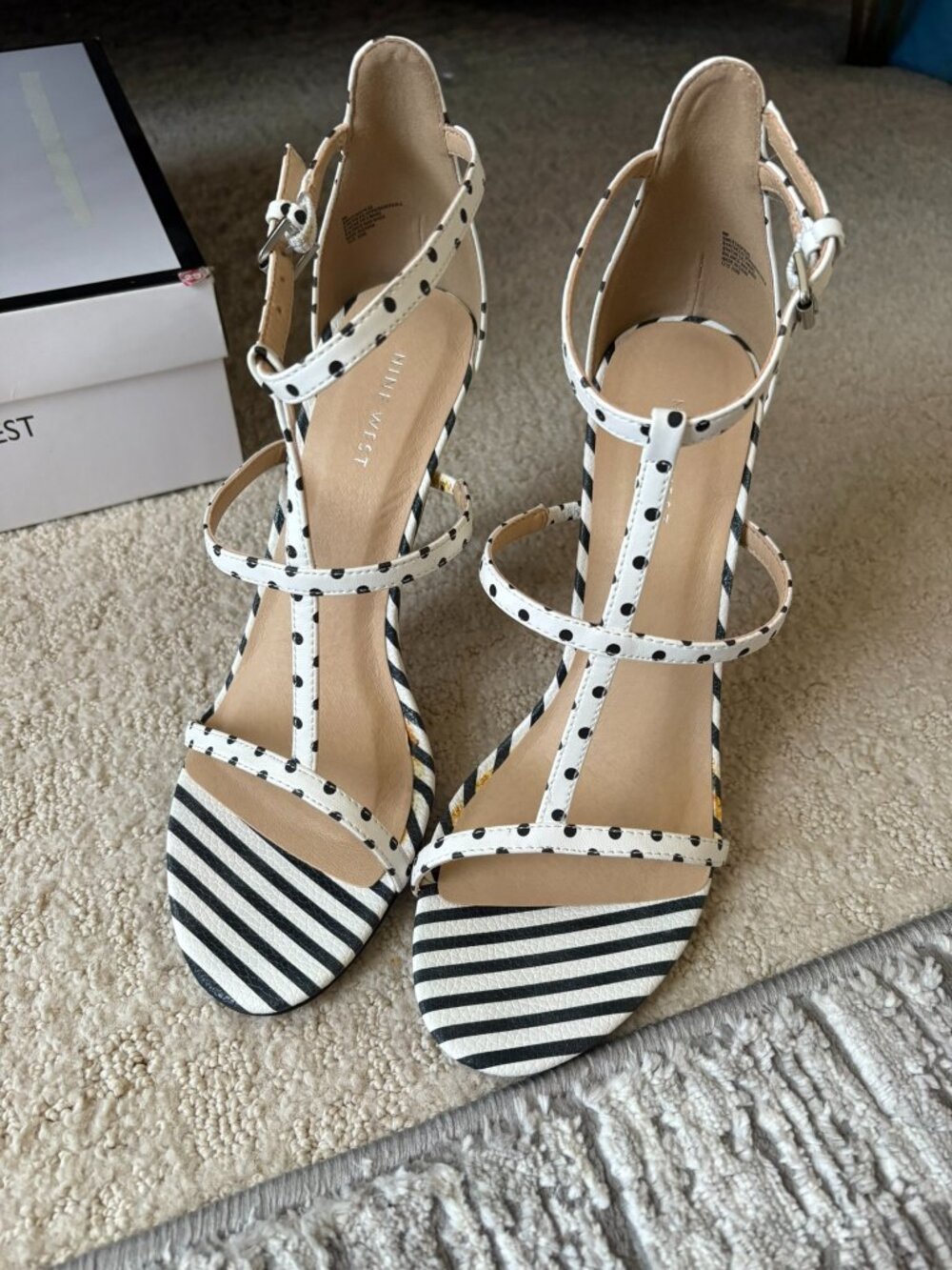 NWT Nine West Polka Dot Dress Sandal, White/Black‎ Size 9